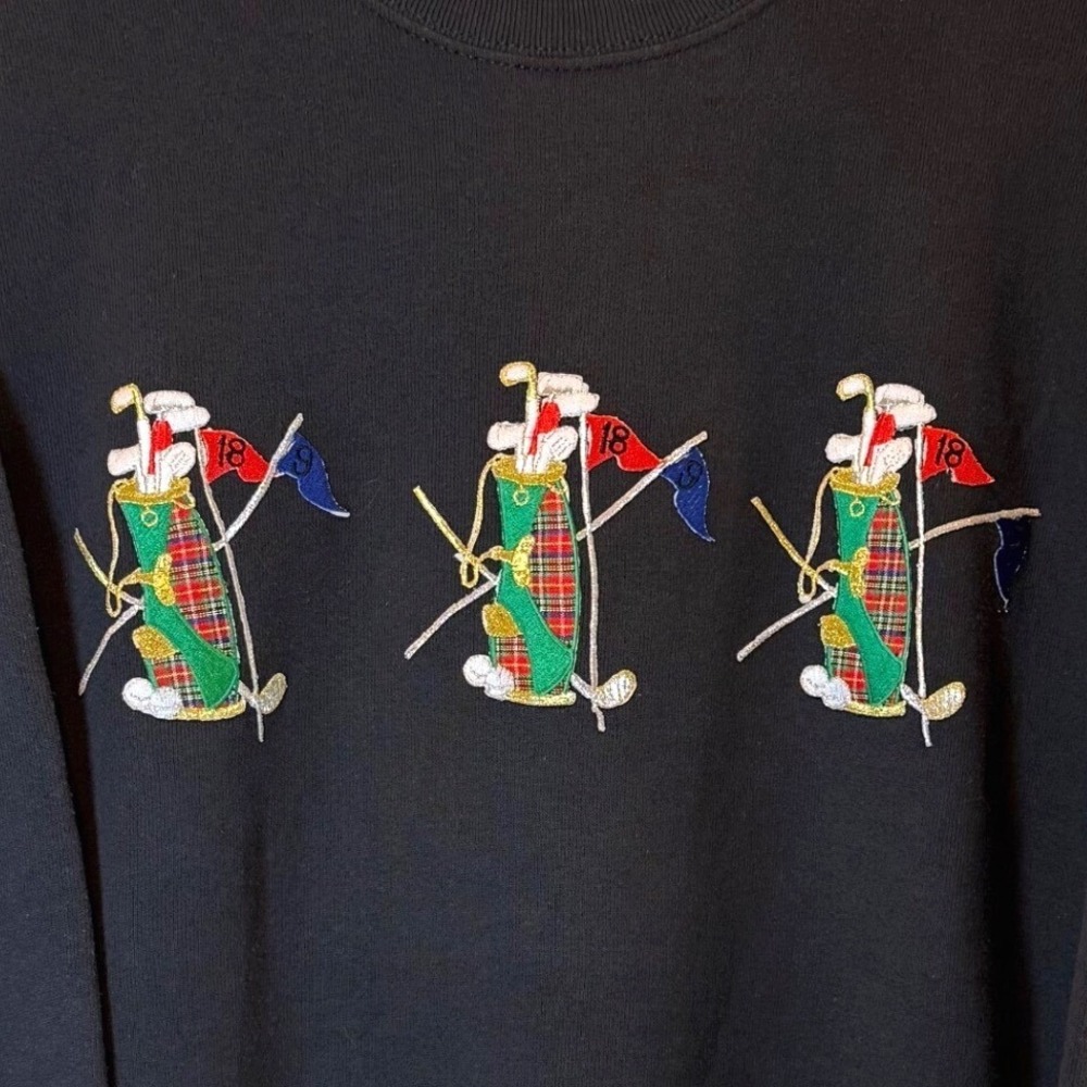 Fruit of the Loom VTG Black Golf Club Embroidery Crewneck Sweatshirt Mens Medium - Picture 3 of 8